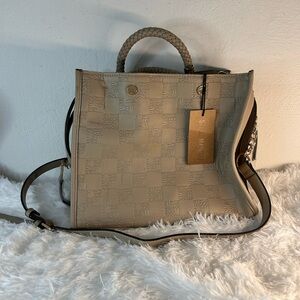 Steve Madden Beige Braided-Handle Satchel with Removable Strap